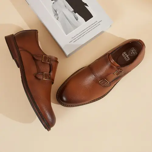 Desai Men’s Double-Button Formal & Business Casual Shoes - Slip-Resistant