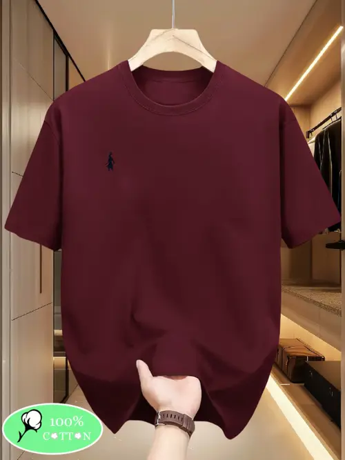 Men’s Heavyweight 100% Cotton T-Shirt - Brown Casual Crewneck Everyday