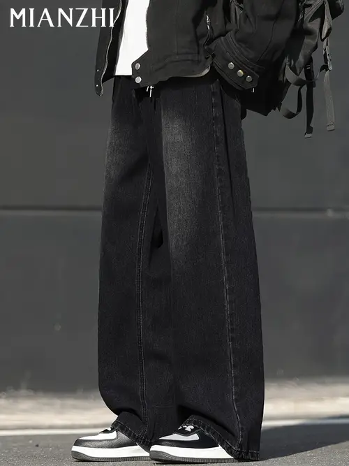 Mianzhi Men’s Light Wash Blue Relaxed-Fit Wide-Leg Jeans - Mid-Stretch