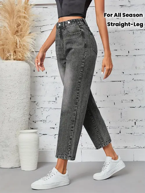 Kiki Angel Women'S Casual Straight-Leg Denim Jeans - Soft Stretch, Comfortable Mid-Rise with Button Closure