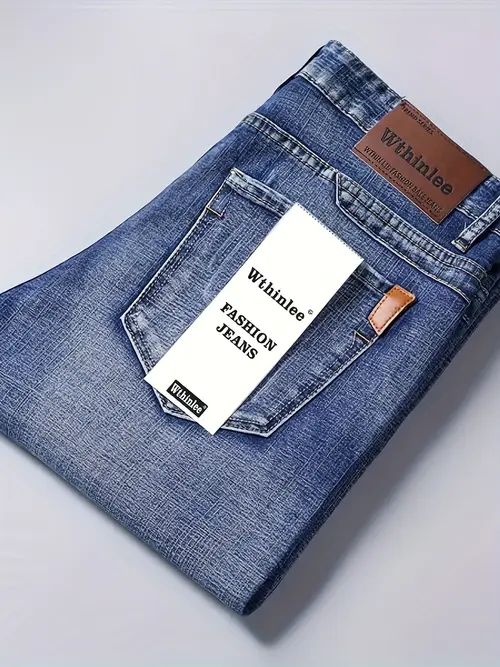 Men’s High-Waisted Straight Leg Jeans - Stretch Denim Business Casual