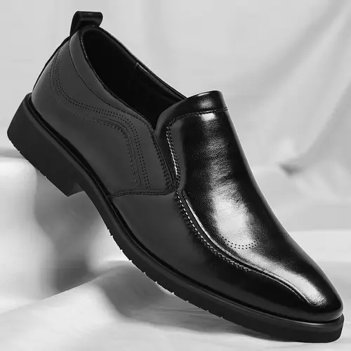 Men’s Black Loafers - Casual Slip-On Dress Shoes With Rubber
