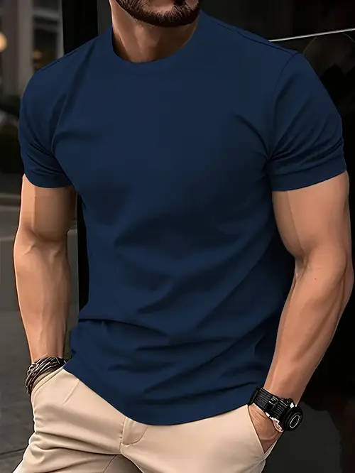 Obm Men’s Solid Red Short Sleeve T-Shirt - Summer Casual