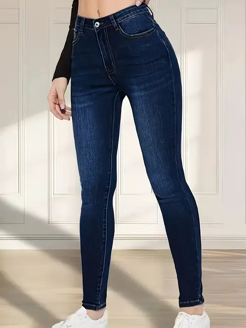 Women's High-Waisted Stretch Denim Jeans With Cotton, Polyester, Viscose, And Elastane